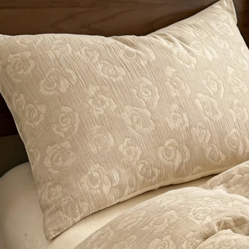 Premium Bettwäsche-Set aus reines Leinen mit Rosen-Jacquard – 4-teilige Bettgarnitur mit Kissenbezügen – Luxus Naturfaser Bettbezug