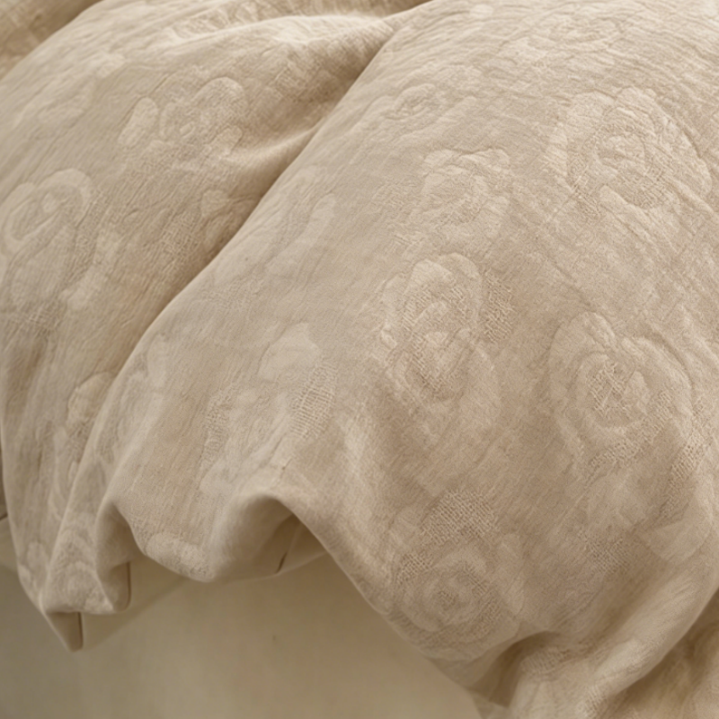 Premium Bettwäsche-Set aus reines Leinen mit Rosen-Jacquard – 4-teilige Bettgarnitur mit Kissenbezügen – Luxus Naturfaser Bettbezug