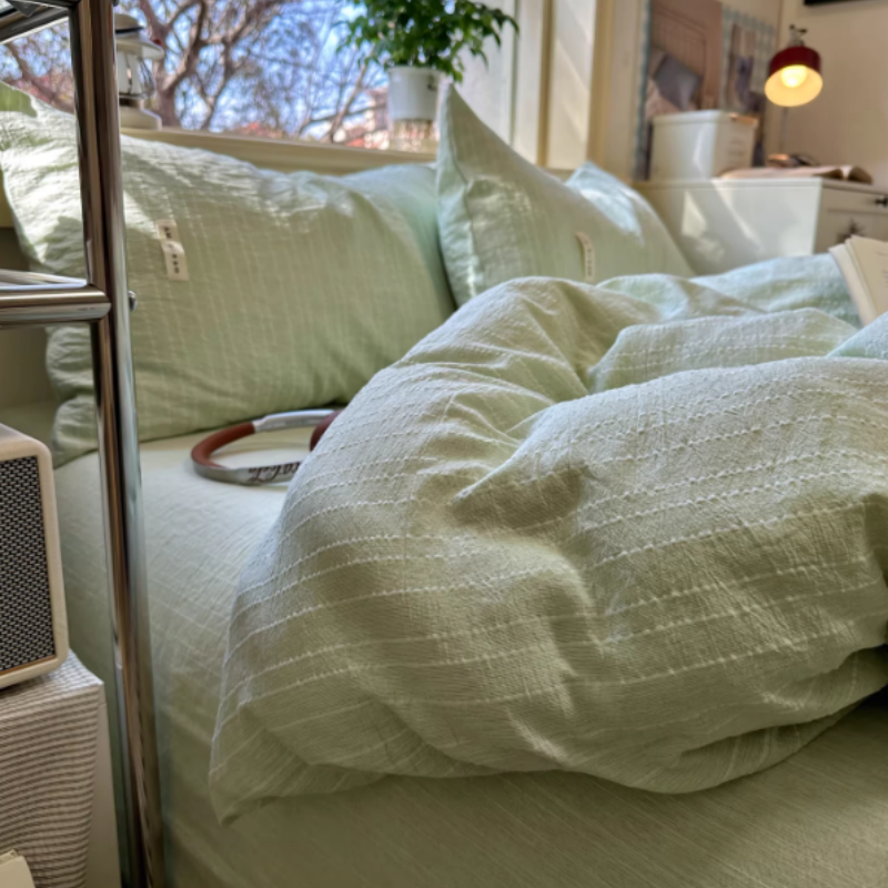 Bettwäsche-Set aus gewaschenem Leinen - Gestreifter Bettbezug & Kopfkissenbezug - Weiche Atmungsaktive Bettwäsche für Ganzjahresnutzung