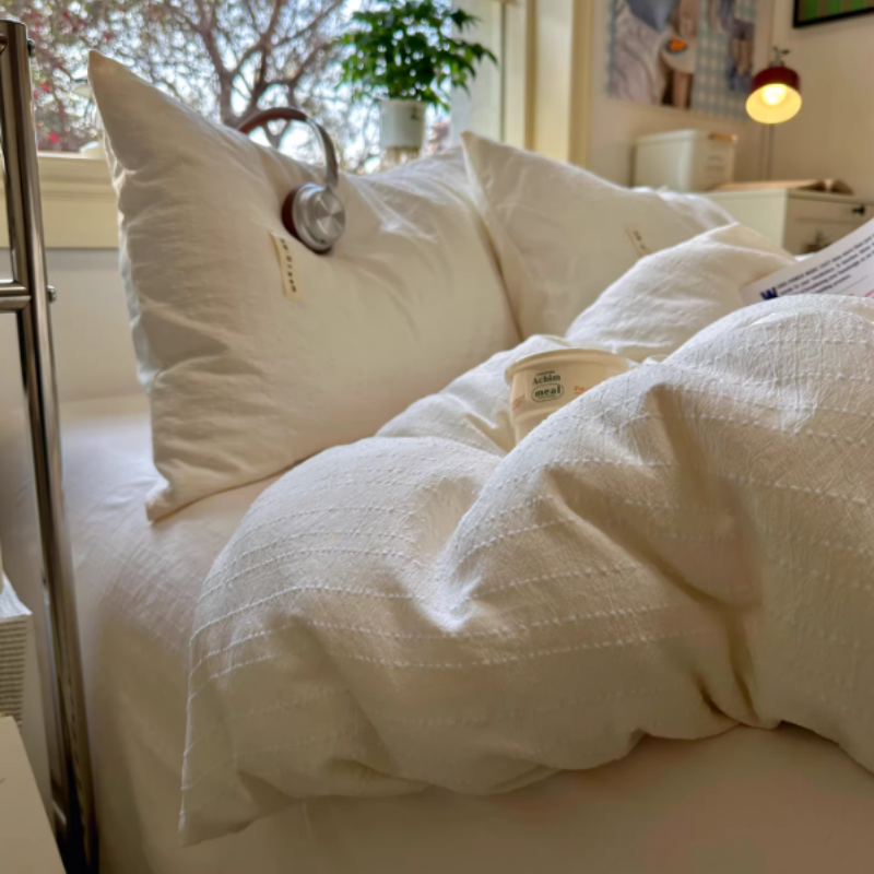 Bettwäsche-Set aus gewaschenem Leinen - Gestreifter Bettbezug & Kopfkissenbezug - Weiche Atmungsaktive Bettwäsche für Ganzjahresnutzung