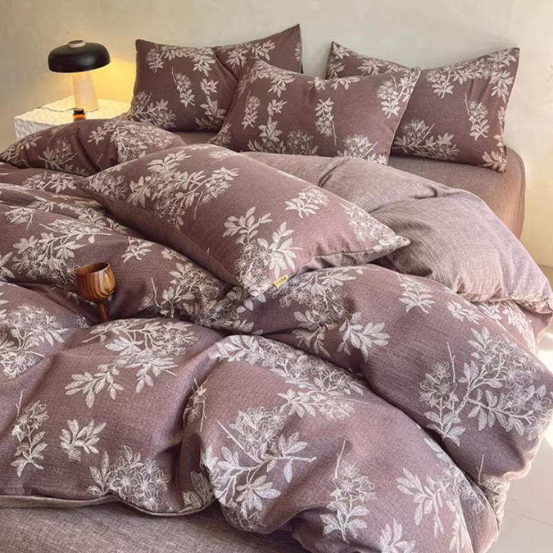 Bettwäsche-Set mit Botanik-Print - Weiche Baumwolle im Landhausstil - Vintage Blumendesign für Schlafzimmer - Atmungsaktiv & Hautfreundlich