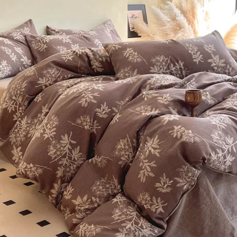 Bettwäsche-Set mit Botanik-Print - Weiche Baumwolle im Landhausstil - Vintage Blumendesign für Schlafzimmer - Atmungsaktiv & Hautfreundlich