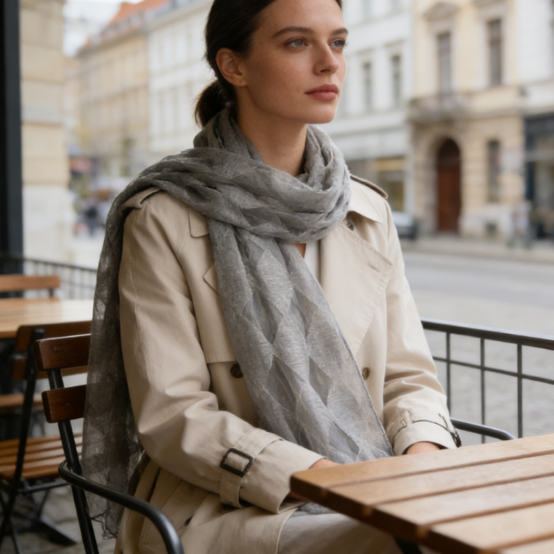 XXL Schal mit Edlem Rauten-Muster – 190x90cm Elegante Stola – Weiches Halstuch aus Naturfasern für Damen, Ideal als Frühlings-Accessoire