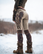 Viking Leggings Braun: 3D-Print Flügel & Keltisch, Blickdicht, Push Up Yoga-Hose Größe S-5XL