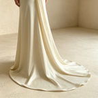 One-Shoulder Satin Abendkleid Elegant Maxi mit Schleppe Einschultriges Ballkleid Bodenlang für Damen