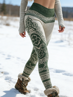 St. Patrick's Day Leggings: 3D-Druck Keltisch, Weiß-Grün, Shaping, Bund S-5XL