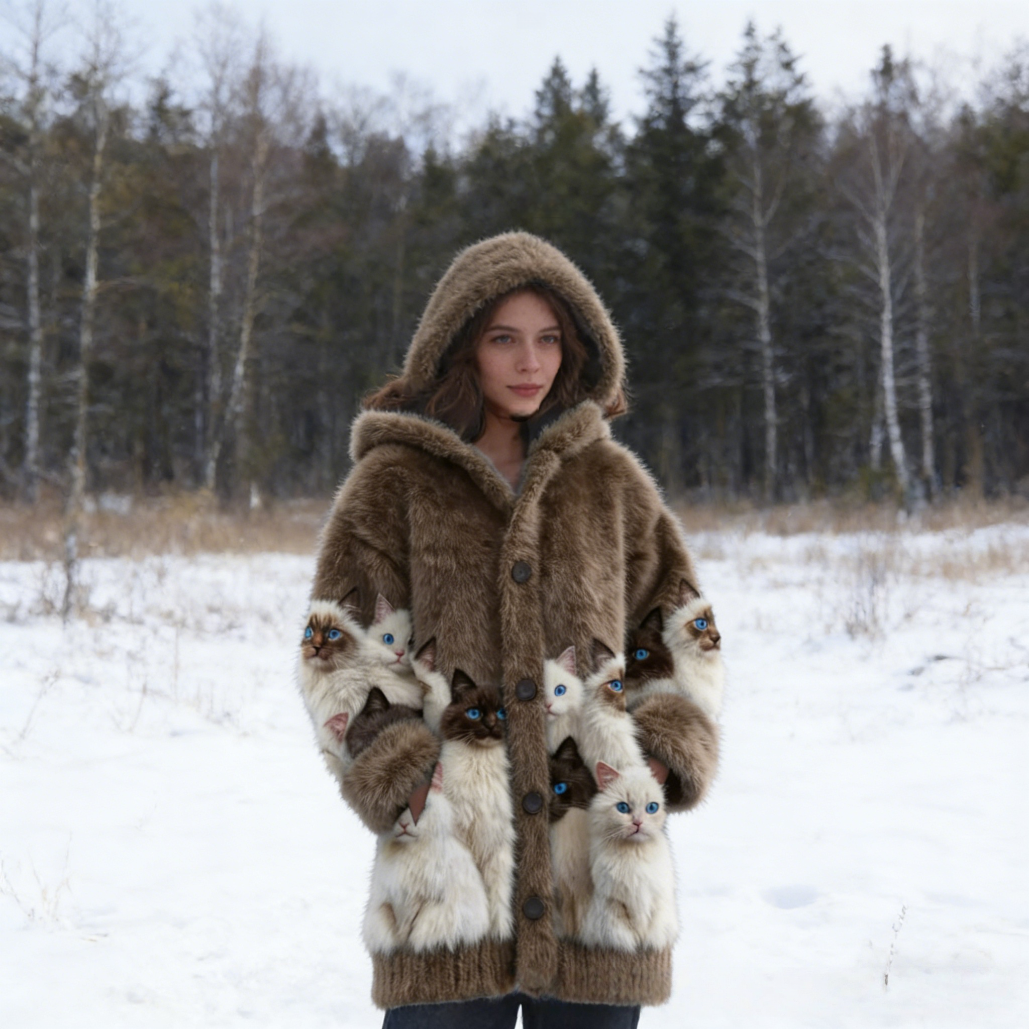 Flauschige Damen Winterjacke mit 3D-Katzen: Teddy-Fleece, Warm & Niedlich, S-5XL