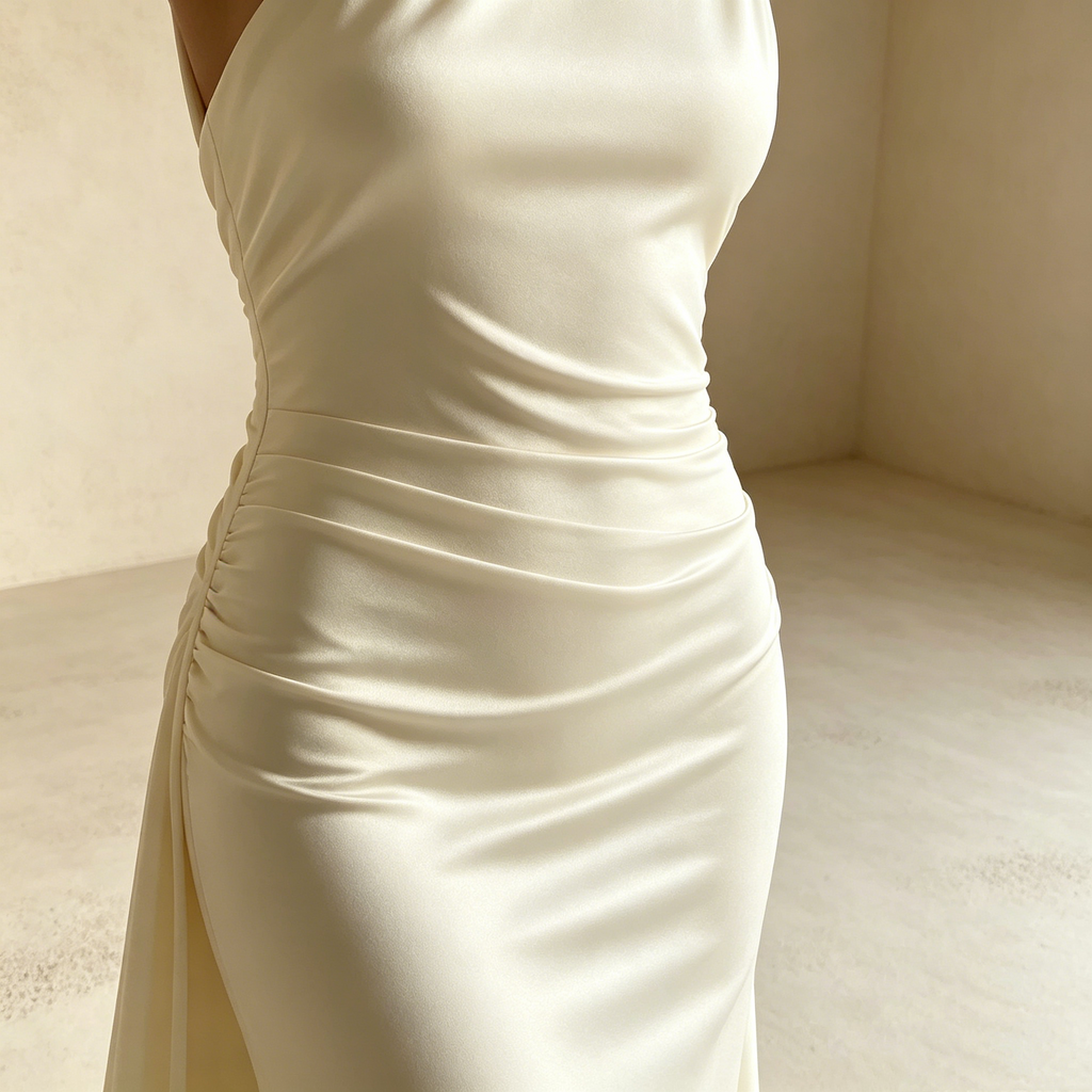 One-Shoulder Satin Abendkleid Elegant Maxi mit Schleppe Einschultriges Ballkleid Bodenlang für Damen
