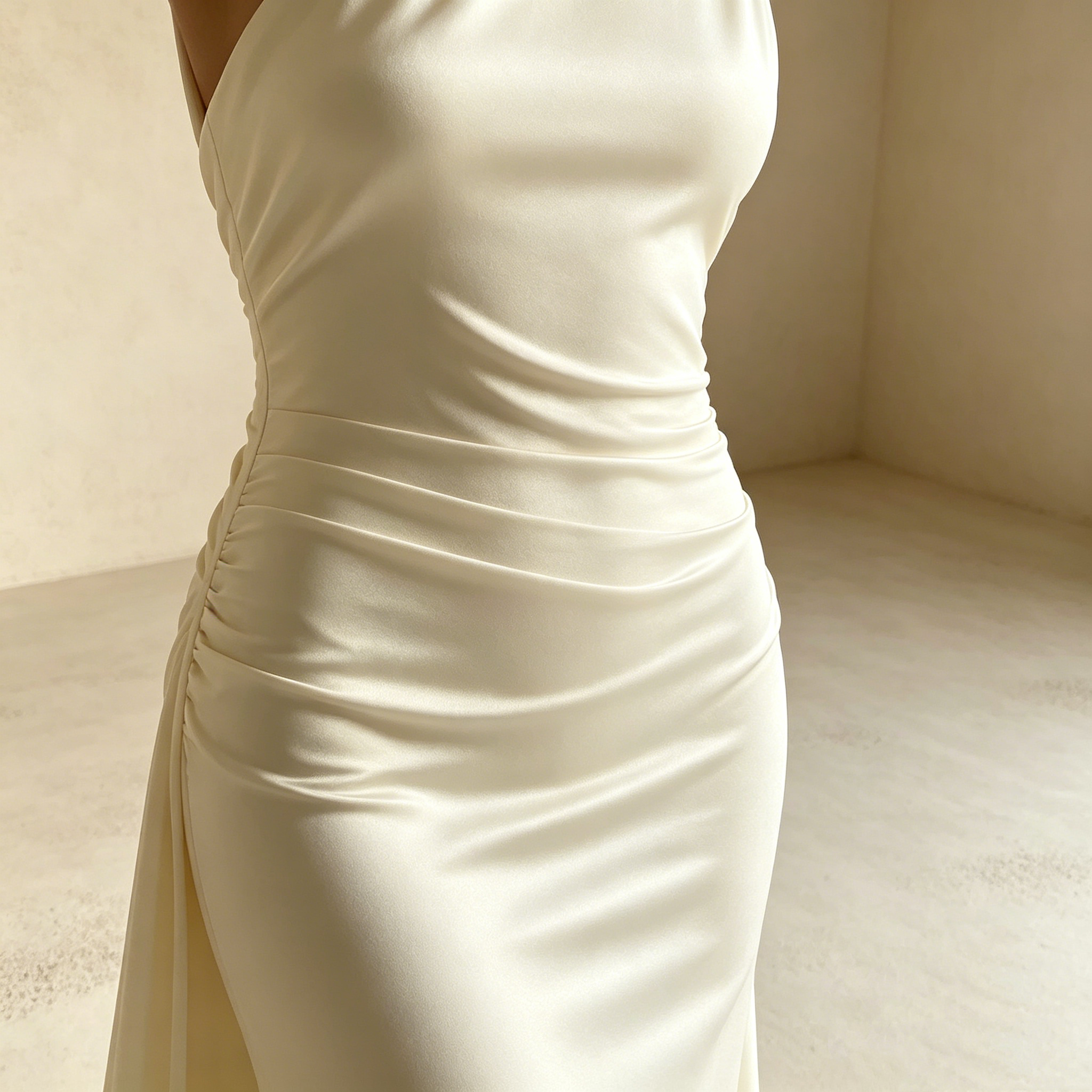 One-Shoulder Satin Abendkleid Elegant Maxi mit Schleppe Einschultriges Ballkleid Bodenlang für Damen