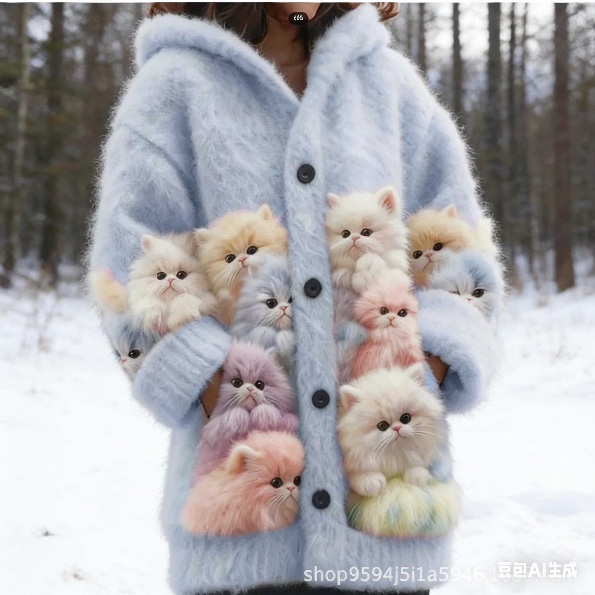 Damen Flanell Kapuzen Cardigan – Niedlicher Katzen Druck, bunte Farben weich Winter Size S-5XL