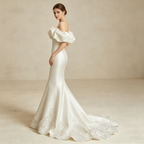 Schulterfreies Meerjungfrau Abendkleid mit Rüschen – Satin Maxikleid
