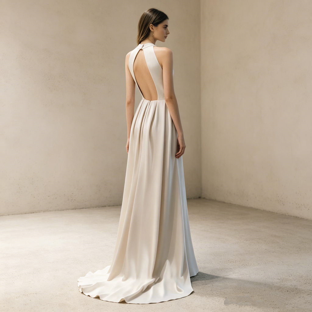 Halterneck Satin Abendkleid Elegant Maxi mit Beinschlitz Neckholder Ballkleid Ärmellos Bodenlang für Damen