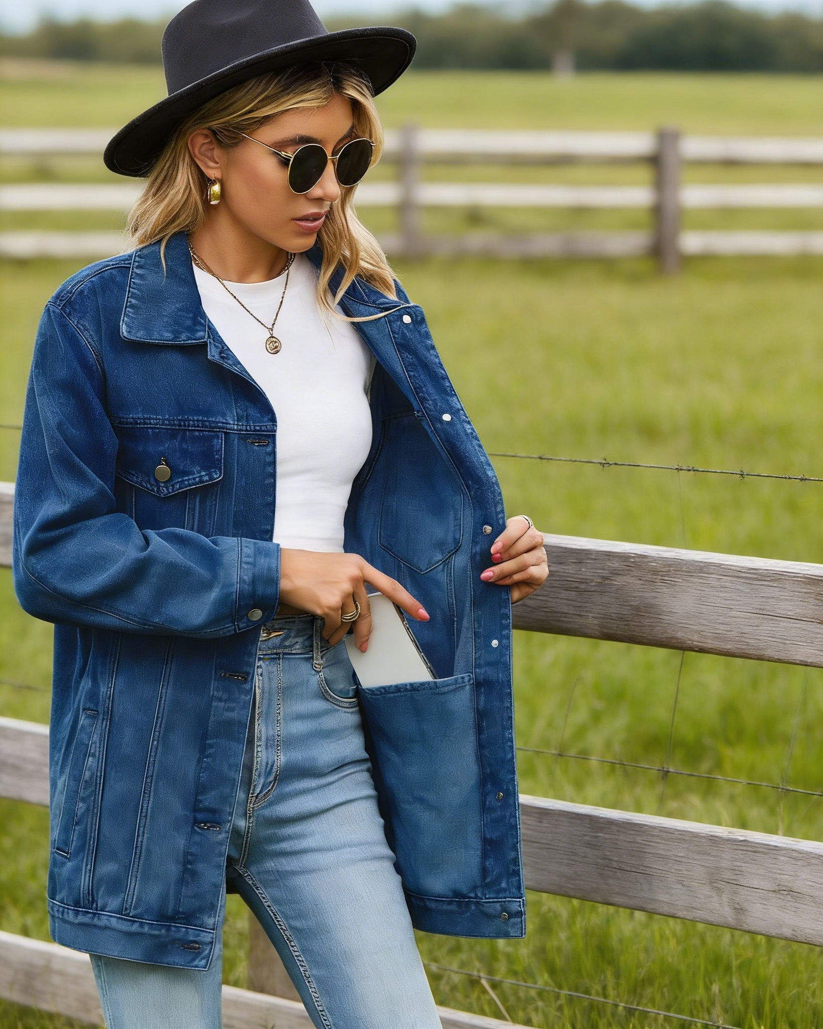 Damen Jeansjacke Dunkelblau: Klassische Denim-Jacke im Vintage-Look, Lockere Passform mit praktischen Innentaschen, Casual Übergangsjacke, Ganzjährig S-2XL