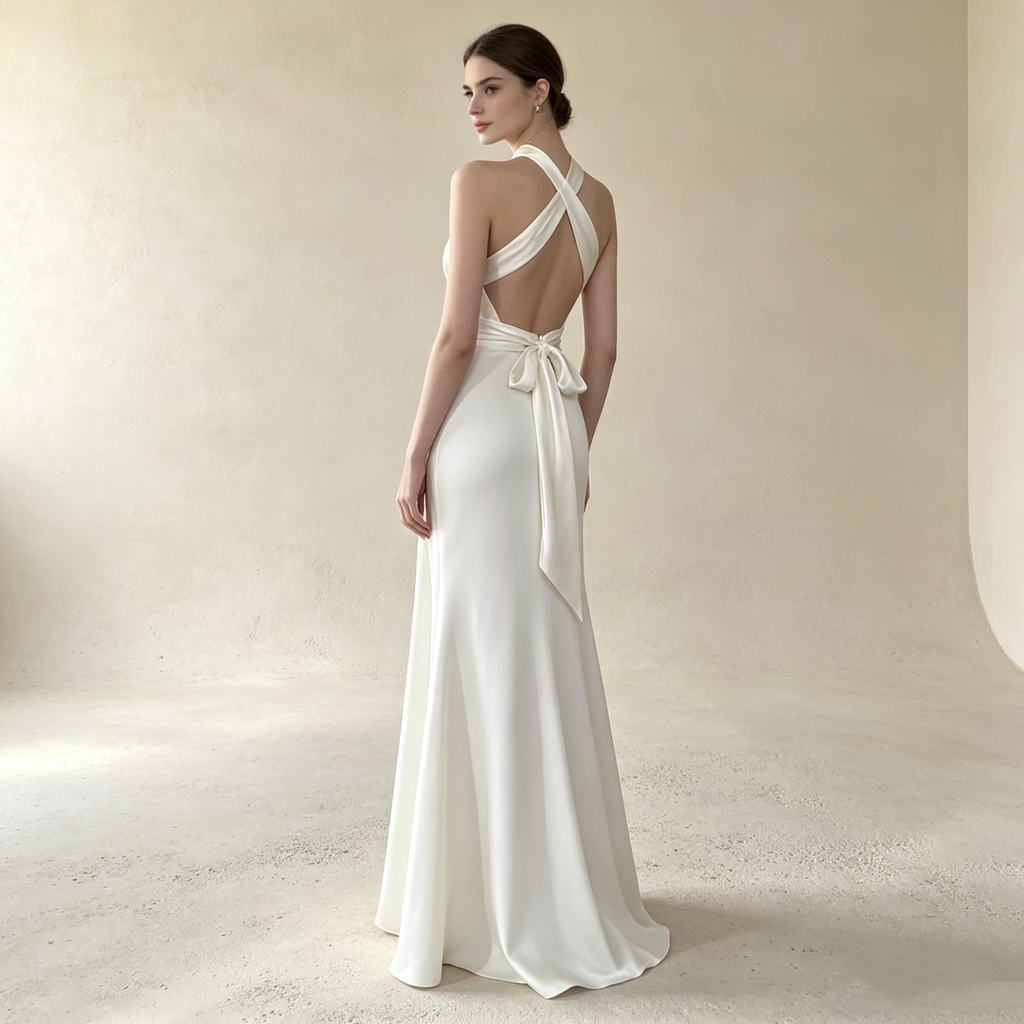 Halterneck Satin Abendkleid Elegant Maxi mit Beinschlitz Neckholder Ballkleid Ärmellos Bodenlang für Damen