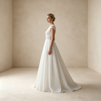Festliches A-Linien Maxikleid mit Spitze | Elegantes Abendkleid Weiß kurzarm