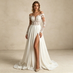 Elegantes Off-Shoulder Abendkleid mit Langarm – Stilvolles Maxi-Festkleid mit Beinschlitz