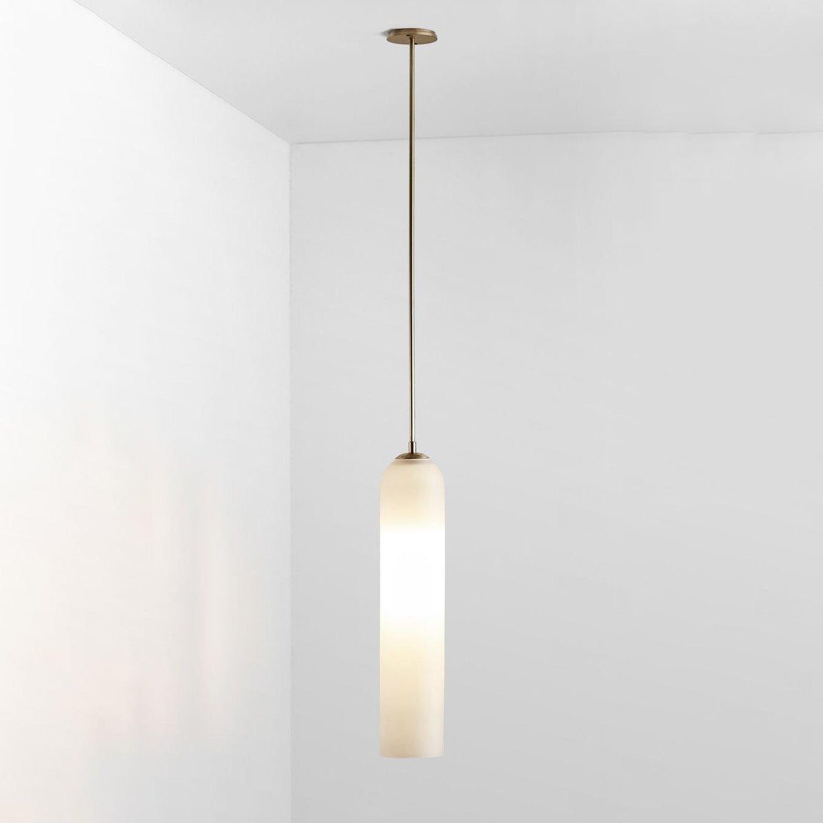 Long Tube Glass Pendant Light ? 3.9″ x H 47.2″ / Dia 10cm x H 120cm / Gold / Milky white Pendant light