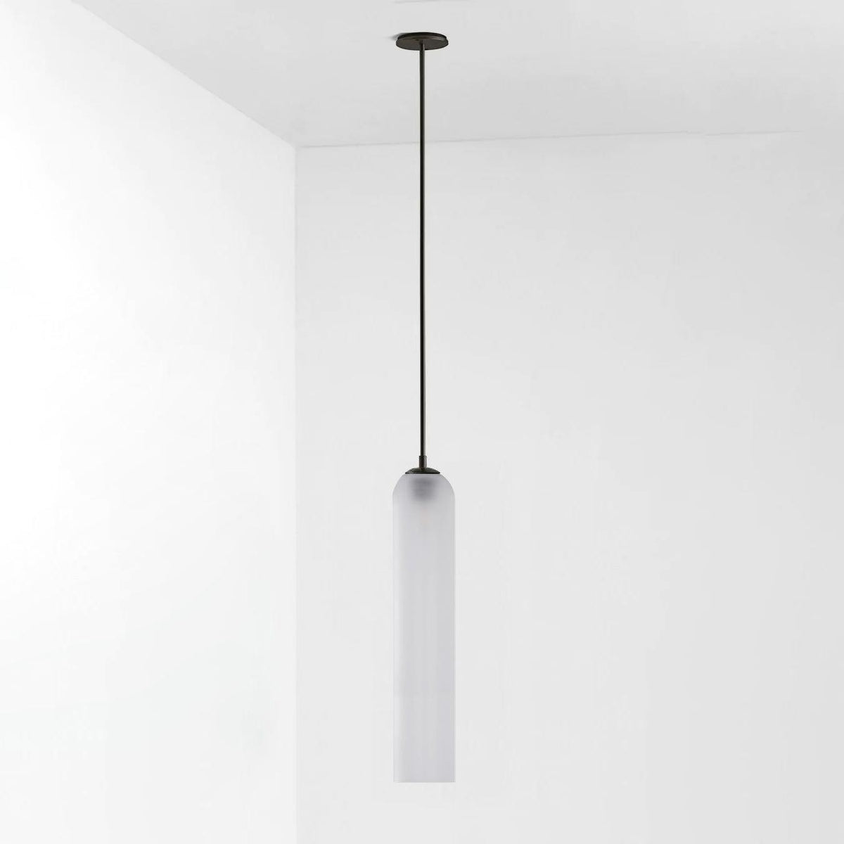 Long Tube Glass Pendant Light ? 3.9″ x H 47.2″ / Dia 10cm x H 120cm / Black / Frosted white Pendant light