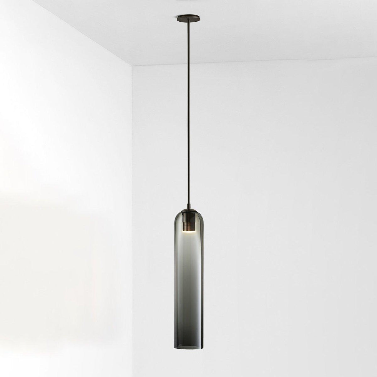 Long Tube Glass Pendant Light ? 3.9″ x H 47.2″ / Dia 10cm x H 120cm / Black / Smoke gray Pendant light