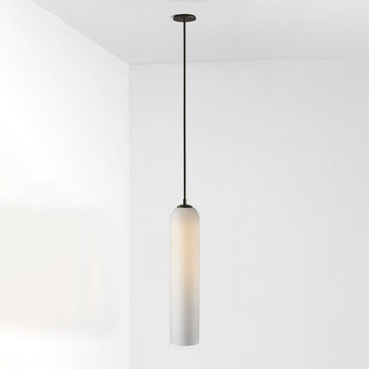 Long Tube Glass Pendant Light ? 3.9″ x H 47.2″ / Dia 10cm x H 120cm / Black / Milky white Pendant light