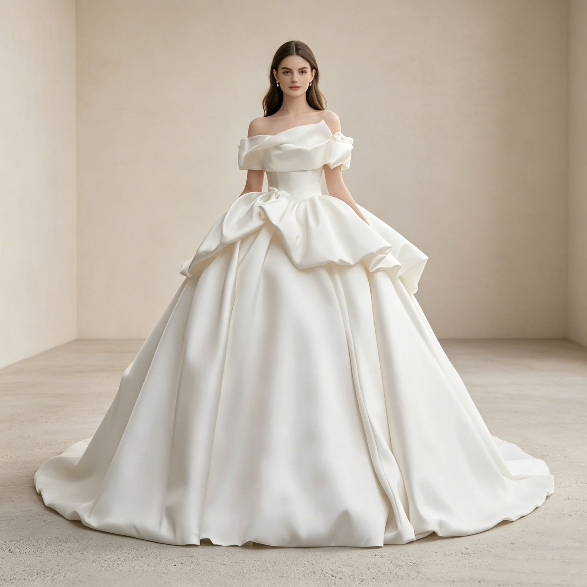 Off-Shoulder Satin Abendkleid Elegant Ballkleid Maxi mit Faltenrock XS-3XL - Auf Lager
