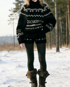 Vintage Damen Fair-Isle Strickpullover: Extra Dicker Rollkragen & Grobstrick Größe S-L