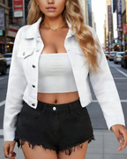 Damen Jeansjacke Weiß Kurz: Klassische Denim-Jacke im Slim Fit Design, Elegante kurze Übergangsjacke, Casual Summer Style, Ganzjährig XS-L
