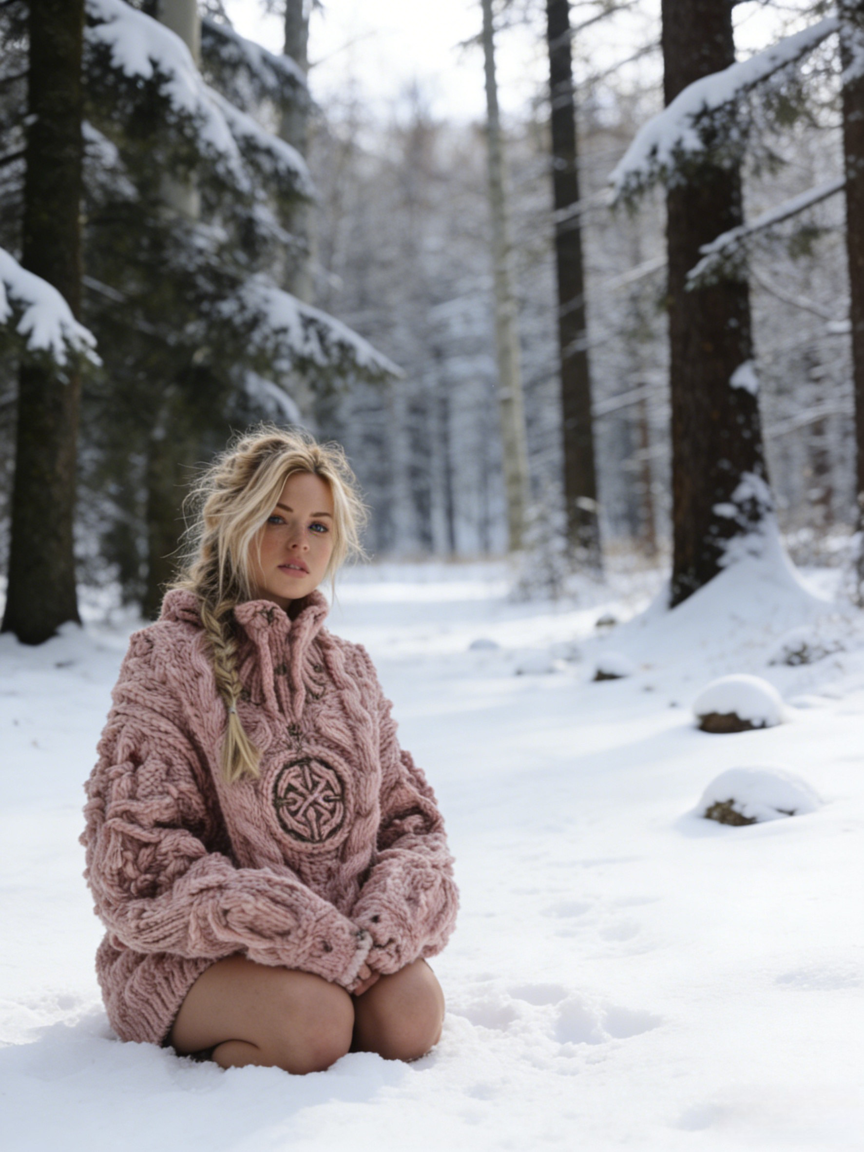 Damen Wikinger Keltischer Knoten Runen Strick Jacquard Warm Rollkragenpullover Size S-5XL/PINK