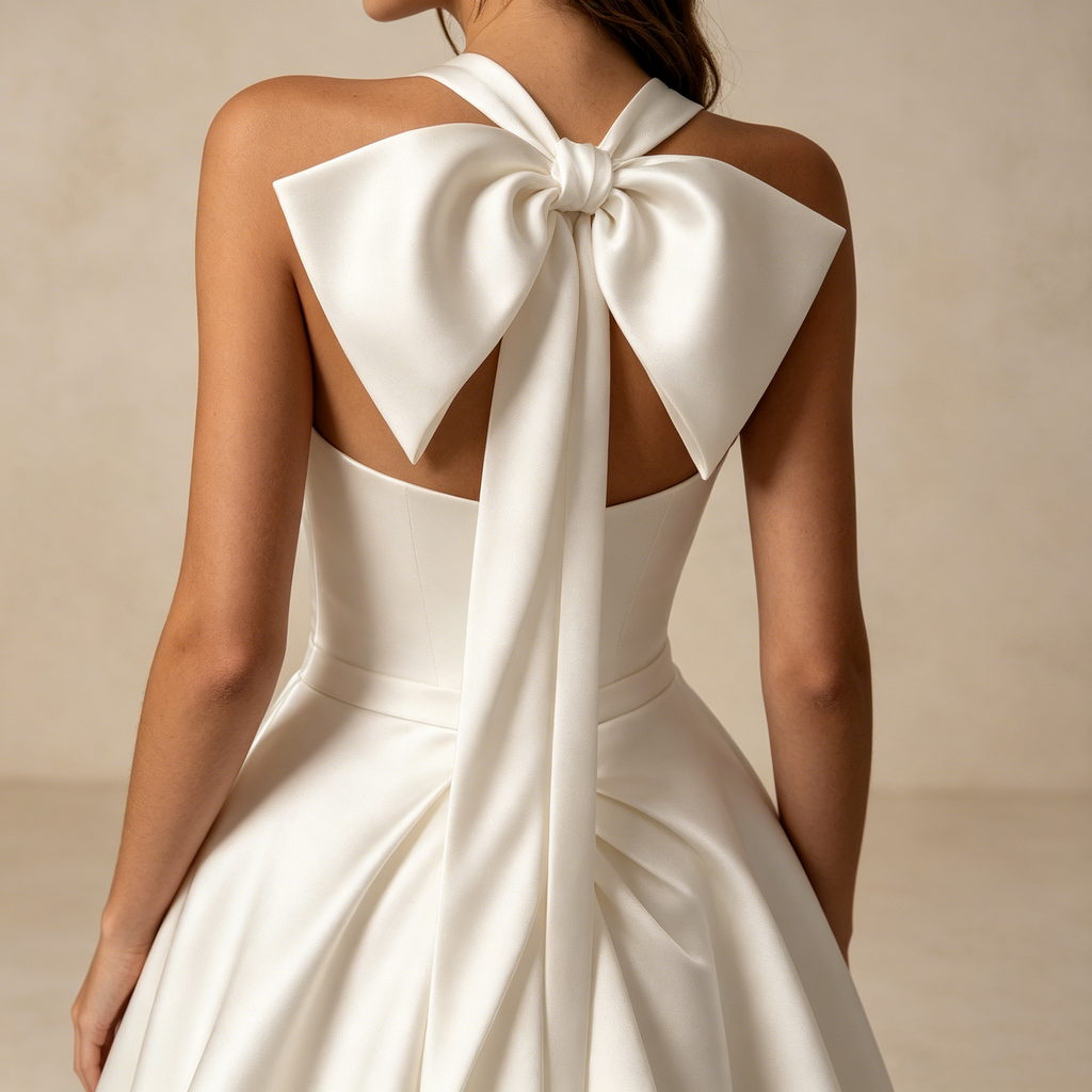 Minimalistisches Neckholder Abendkleid Weiß | Elegantes Satin-Maxikleid mit Beinschlitz