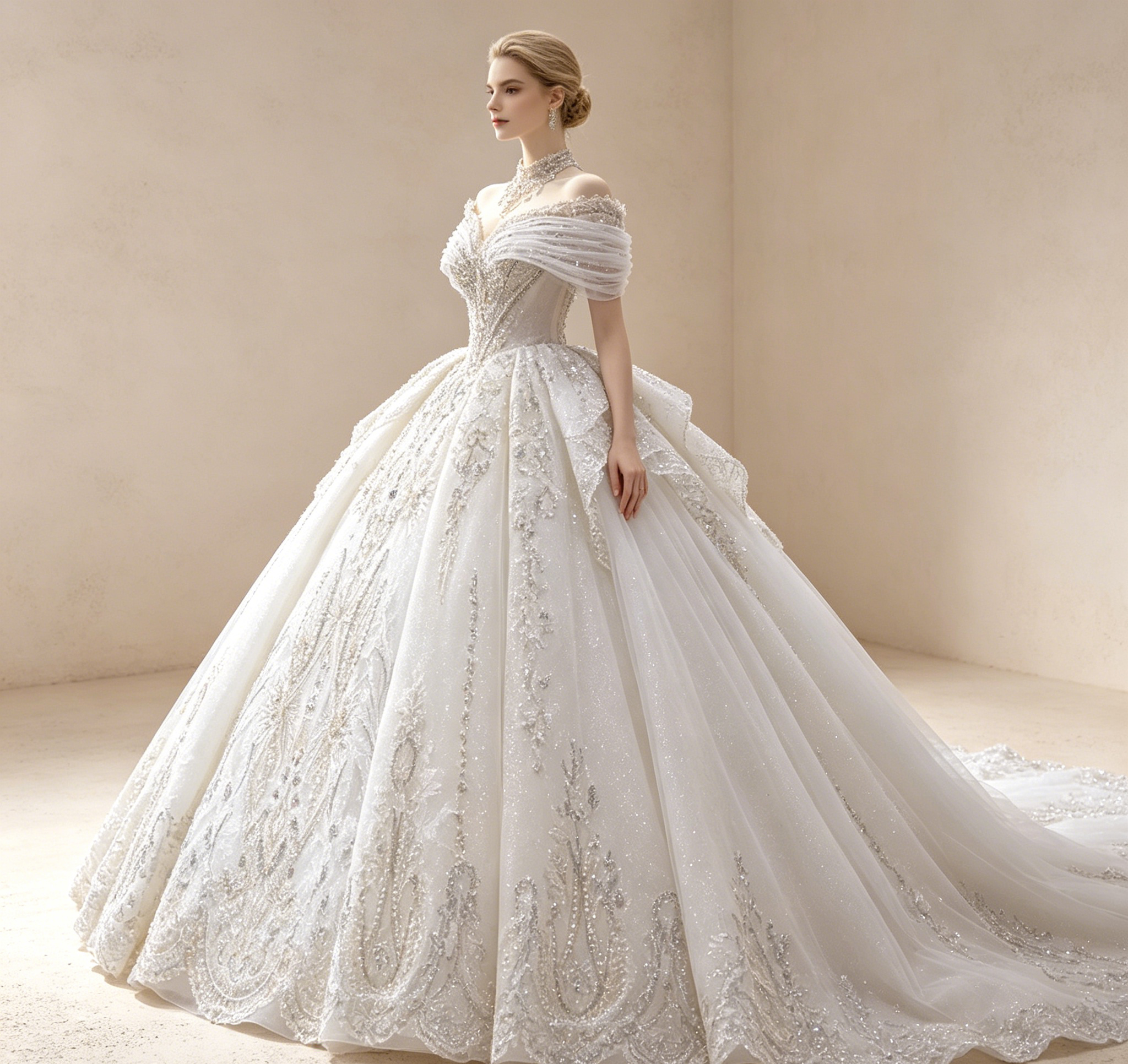 Off-Shoulder Abendkleid mit Spitze Elegant Ballkleid Bestickt