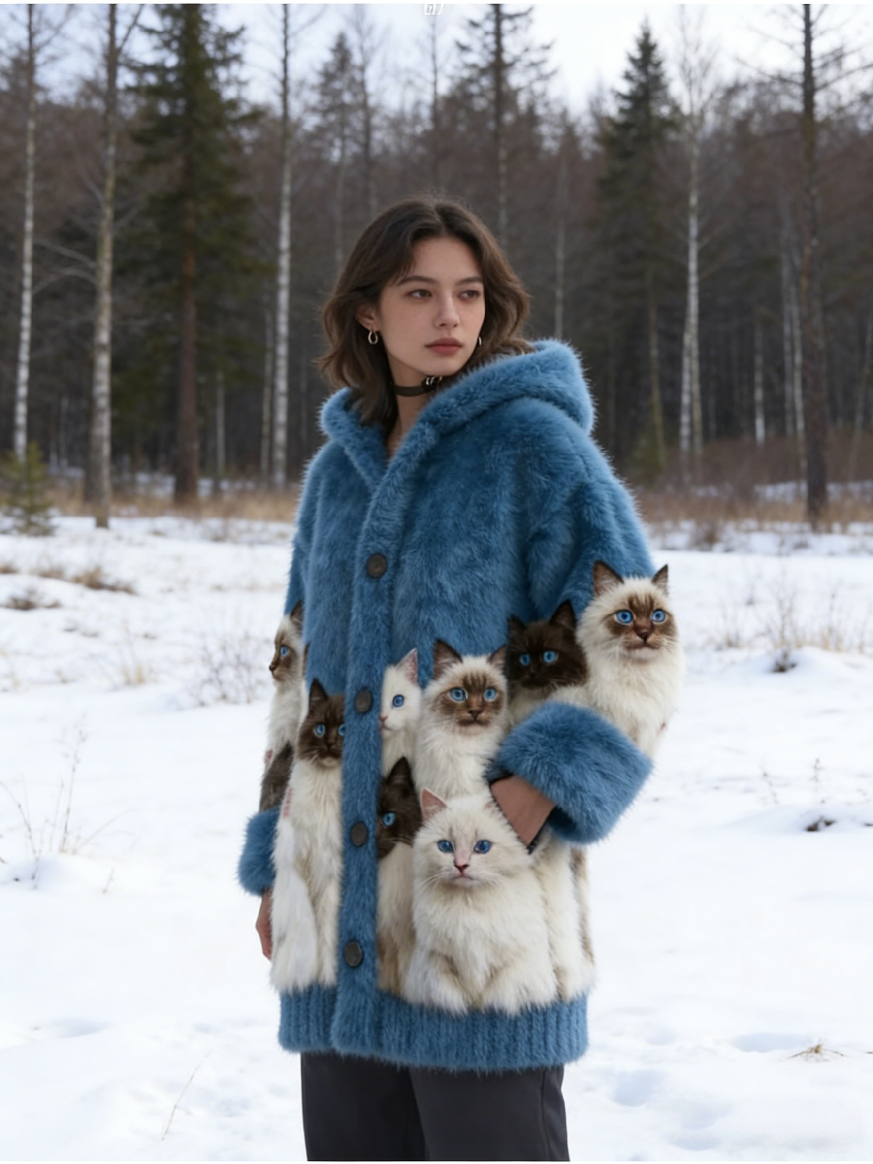 Flauschige Damen Winterjacke mit 3D-Katzen: Teddy-Fleece, Warm & Niedlich, S-5XL