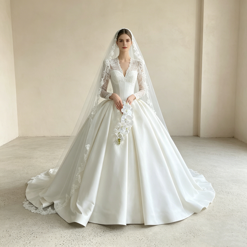 Elegantes A-Linien Abendkleid mit Spitze und Satin-Rock – Premium Festkleid