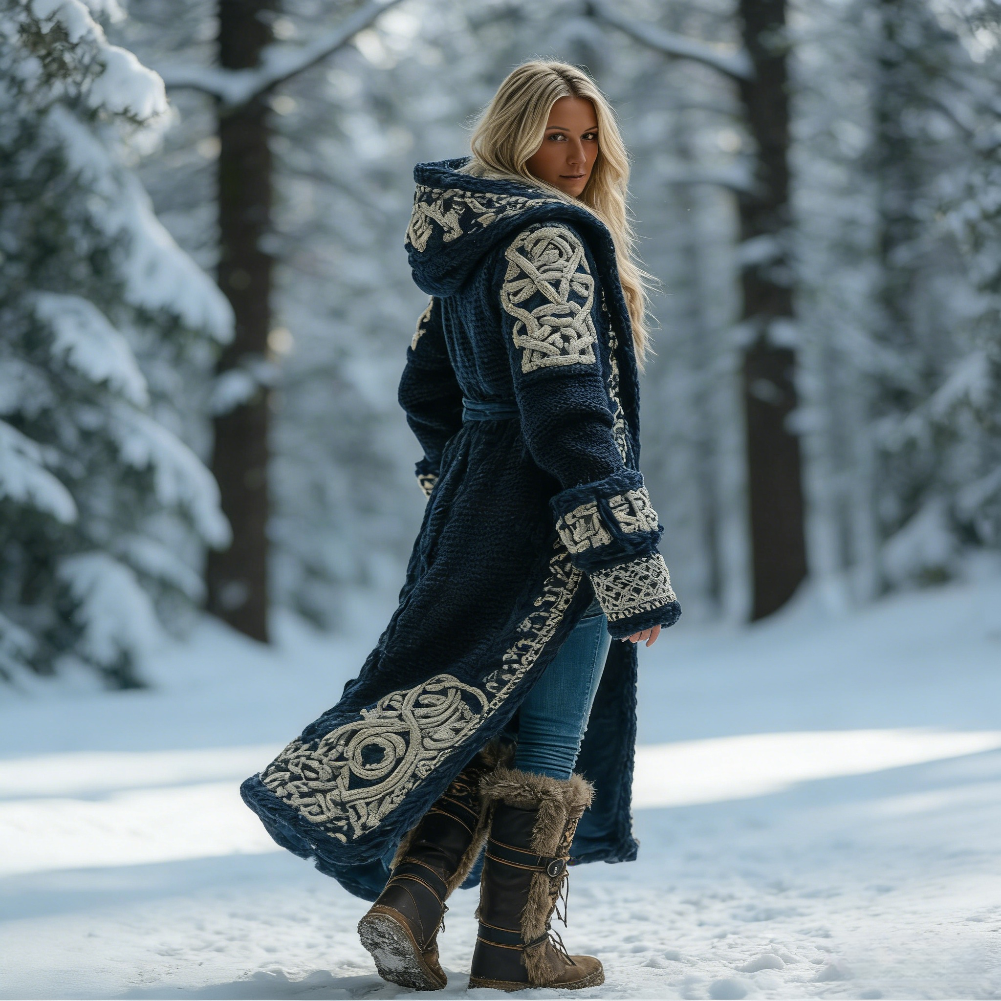 Damen Keltischer-Knoten-Kunst Kapuzen Strickjacke Size S-5XL/Blue