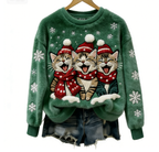 Christmas Cats Damen Gemütlicher Weihnachts-Katzen Flauschpullover Size S-5XL