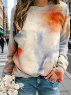 Damen Oversize Sweatshirt Mehrfarbig: Künstlerischer Ölmalerei-Print in Aquarell-Optik, Rundhals-Ausschnitt, Reine Baumwolle, Ganzjährig S-5XL