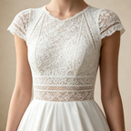 Festliches A-Linien Maxikleid mit Spitze | Elegantes Abendkleid Weiß kurzarm
