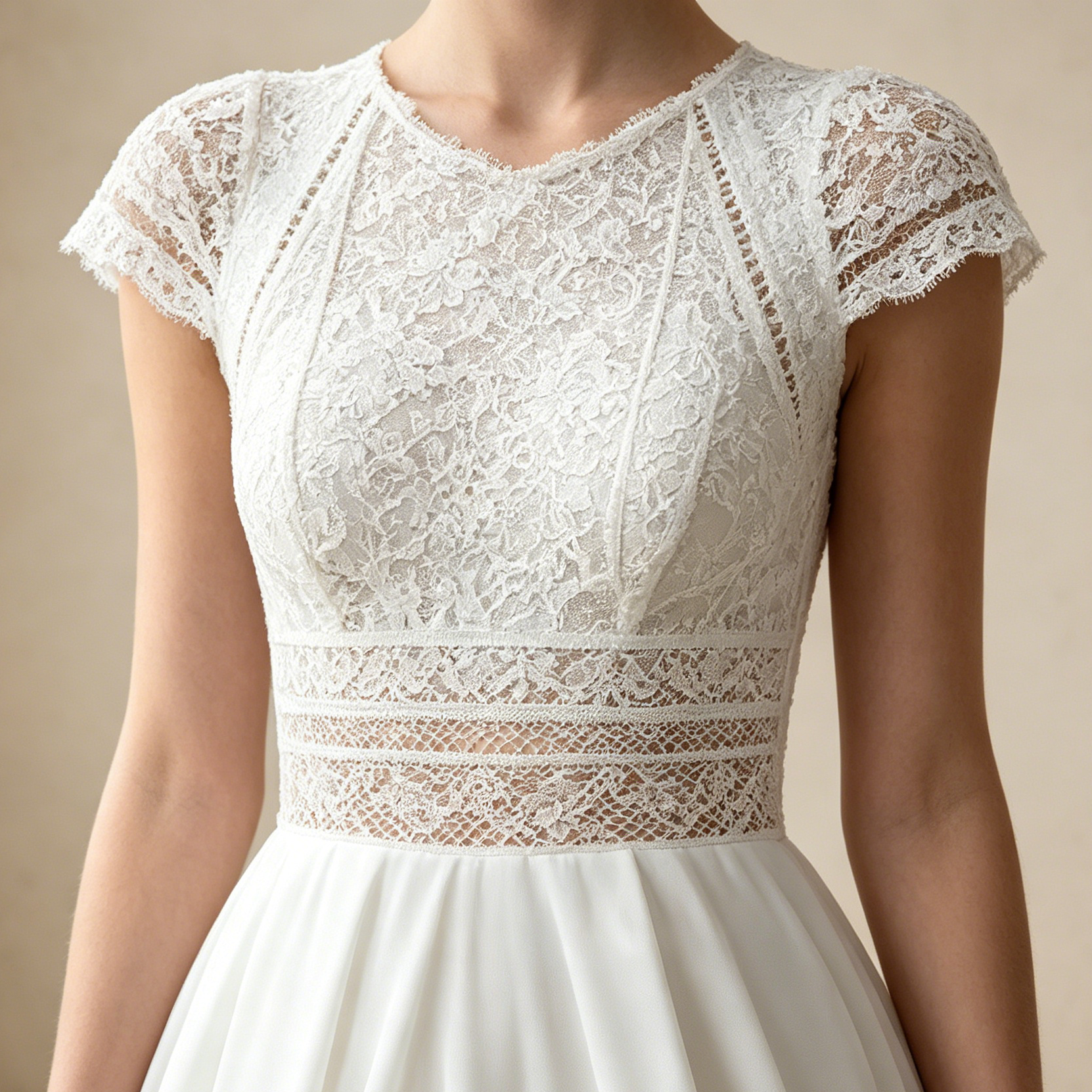 Festliches A-Linien Maxikleid mit Spitze | Elegantes Abendkleid Weiß kurzarm