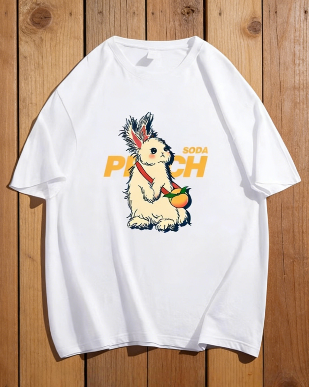 Damen T-Shirt Weiß mit Hasen-Print: Stylisches Grafik-Shirt im Vintage-Look, Locker geschnittenes Baumwollshirt, Casual Streetwear(Frühling/Sommer/Herbst) S-3XL