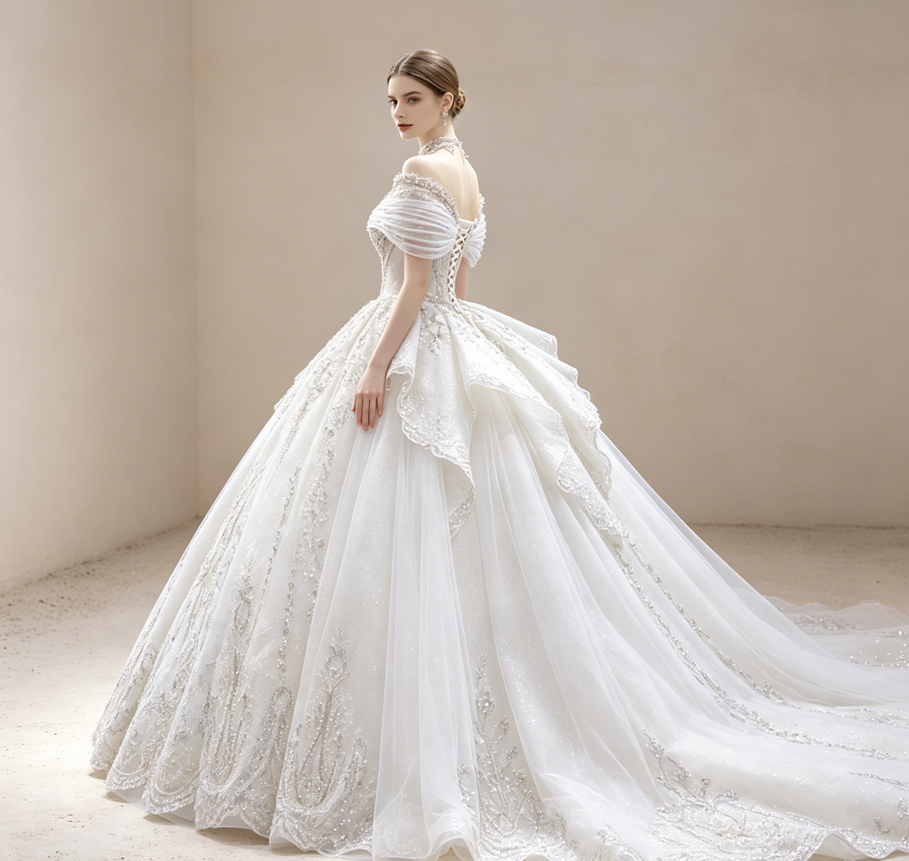 Off-Shoulder Abendkleid mit Spitze Elegant Ballkleid Bestickt