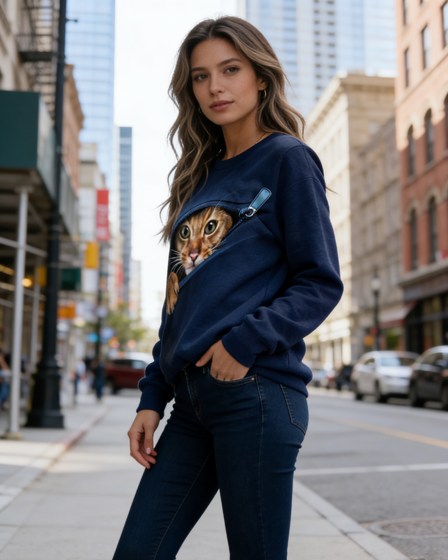 3D-Druck Damen Sweatshirt Schwarz-Weiß: Süße Katze Design, Kontrastfarben mit Reißverschluss, Leichtes Langarmshirt S-5XL