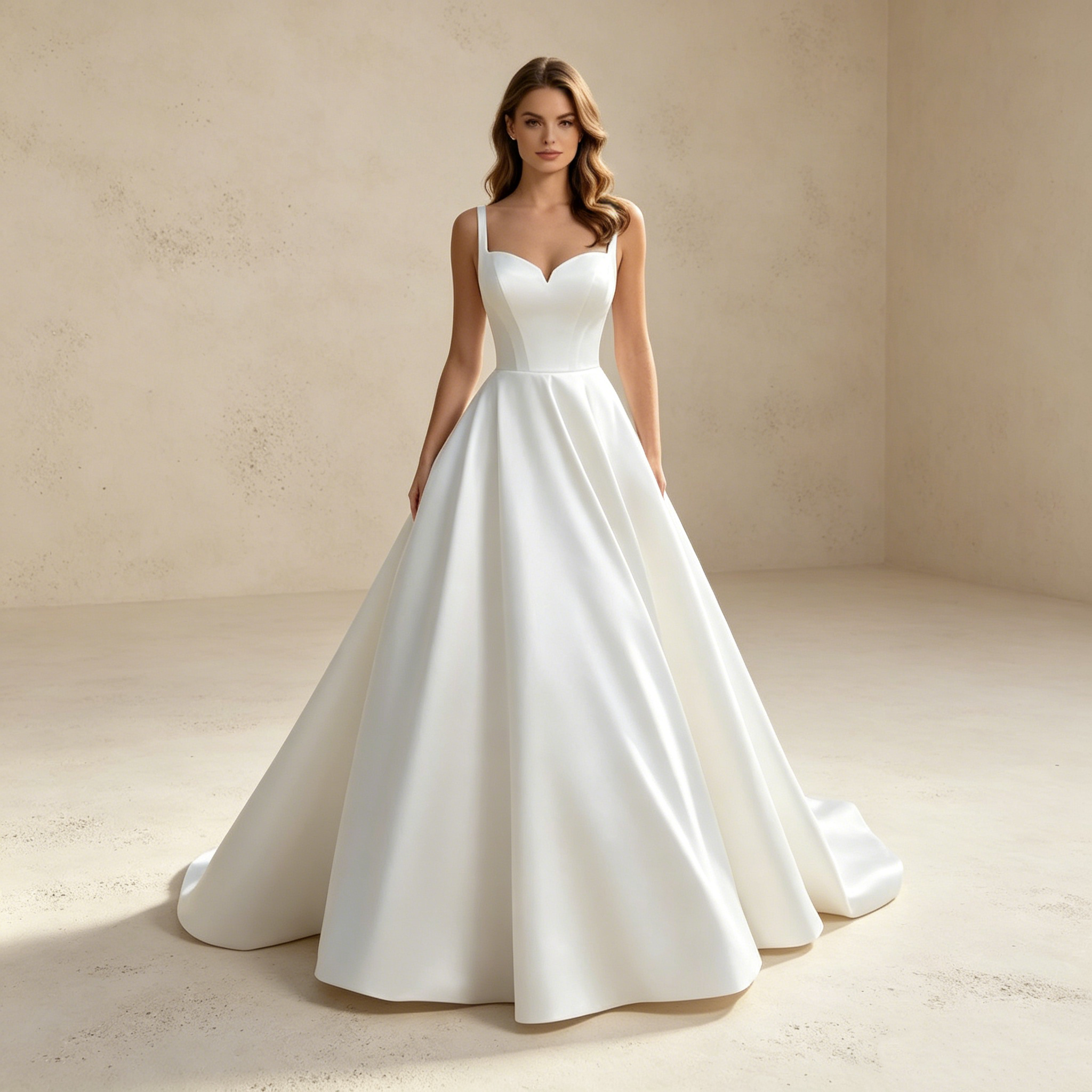 Bodenlanges A-Linien Festkleid Weiß mit Schleppe | Minimalistisches Maxikleid