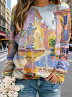 Damen Oversize Sweatshirt Off-White: Künstlerischer Graffiti-Print mit Botschaft, Rundhals-Ausschnitt, Reine Baumwolle, Ganzjährig S-5XL