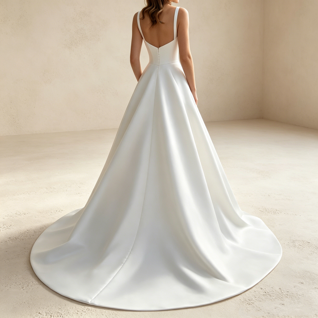 Bodenlanges A-Linien Festkleid Weiß mit Schleppe | Minimalistisches Maxikleid