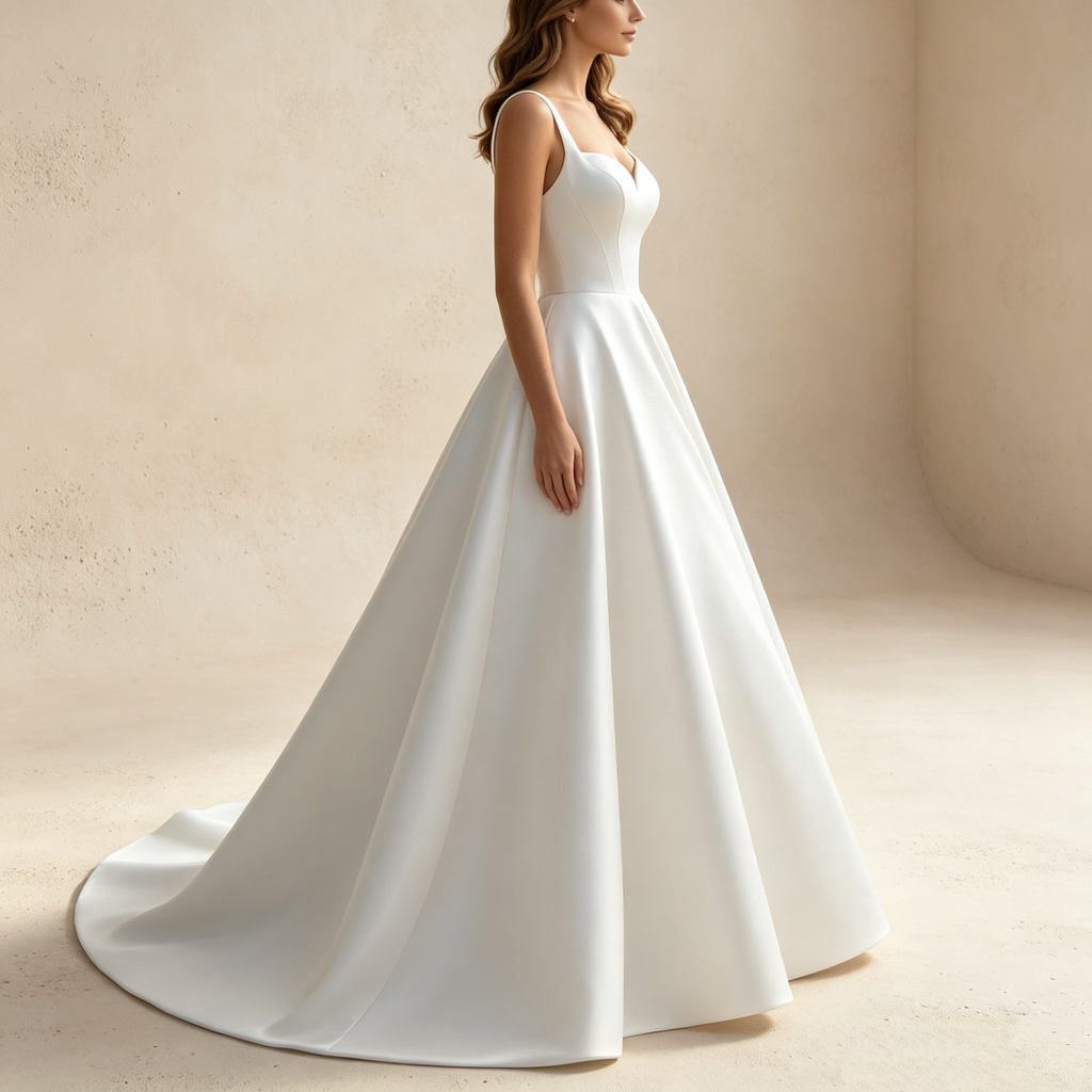 Bodenlanges A-Linien Festkleid Weiß mit Schleppe | Minimalistisches Maxikleid