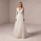 Elegantes High-Neck Abendkleid lang mit Spitze | Weißes Prinzessin Gala-Kleid