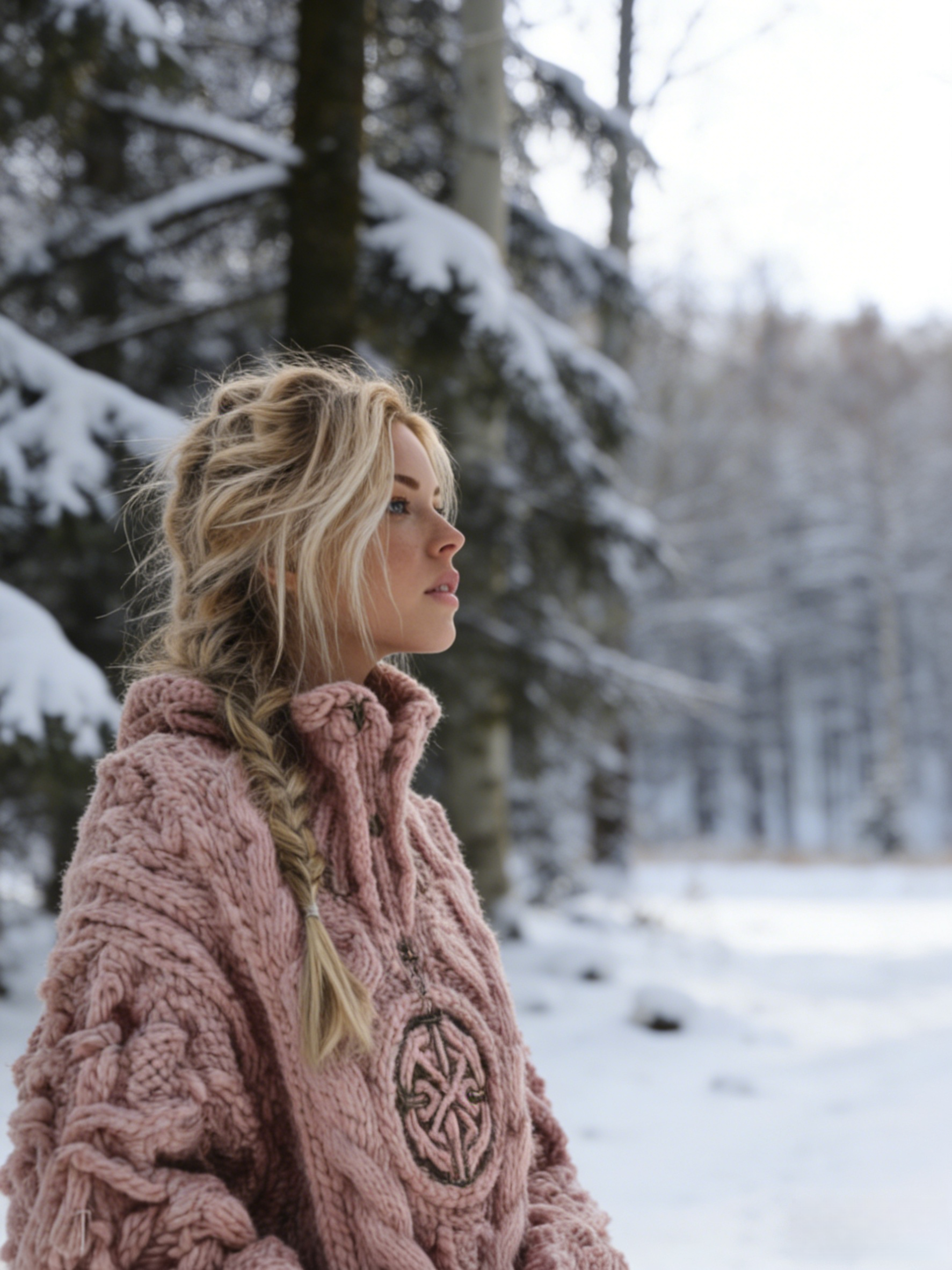 Damen Wikinger Keltischer Knoten Runen Strick Jacquard Warm Rollkragenpullover Size S-5XL/PINK