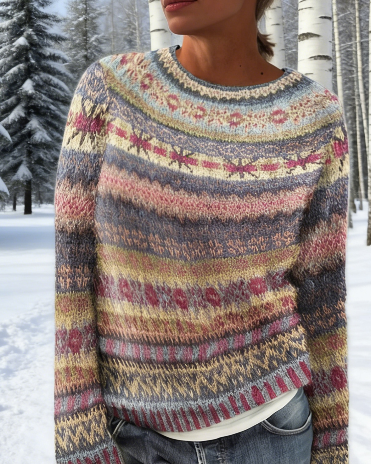 3D-Druck Vintage Fair Isle Sweatshirts Damen – Klassisches Jacquard Design, weicher Rundhals Size S-5XL