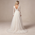 Elegantes High-Neck Abendkleid lang mit Spitze | Weißes Prinzessin Gala-Kleid