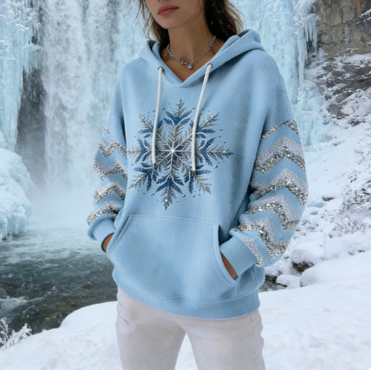 Produkttitel Damen Weihnachts-Schneeflocken-Print Freizeit Kapuzenpullover