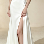 Halterneck Satin Abendkleid Elegant Maxi mit Beinschlitz Neckholder Ballkleid Ärmellos Bodenlang für Damen